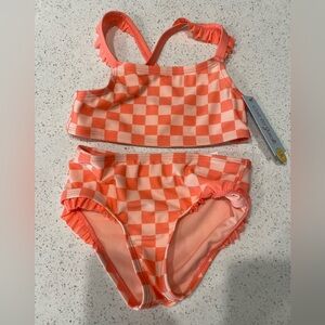 Cat & Jack Orange Checkered Girls Swimsuit Size 4 New W/Tags